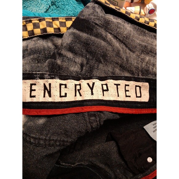 Encrypted Men's Short Pants 38 Acid Wash Blue Faded Denim Jeans - Picture 4 of 5